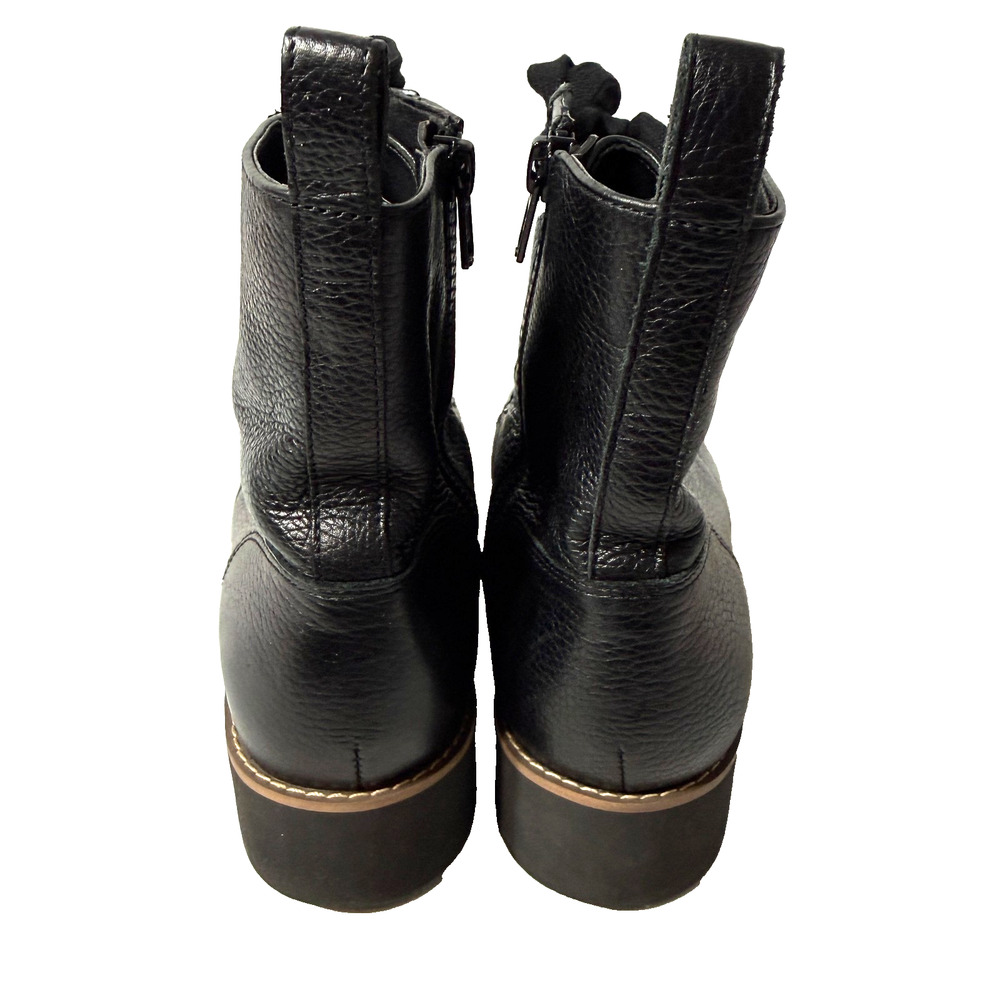 Vionic Lani Womens 7 Black Leather Combat Boots Lace Up Side Zip Lug Sole NWOB - Picture 4 of 7